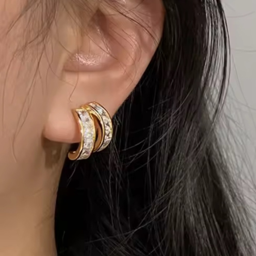 NEW Stacked Double Hoop Earrings Gold Clear CZ MY16